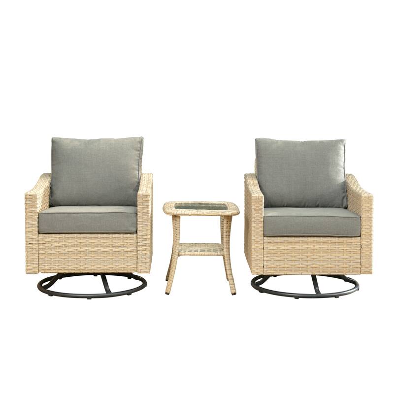 XIZZI 3Piece Patio Furniture Wicker Swivel Rocking Chairs Bistro Set