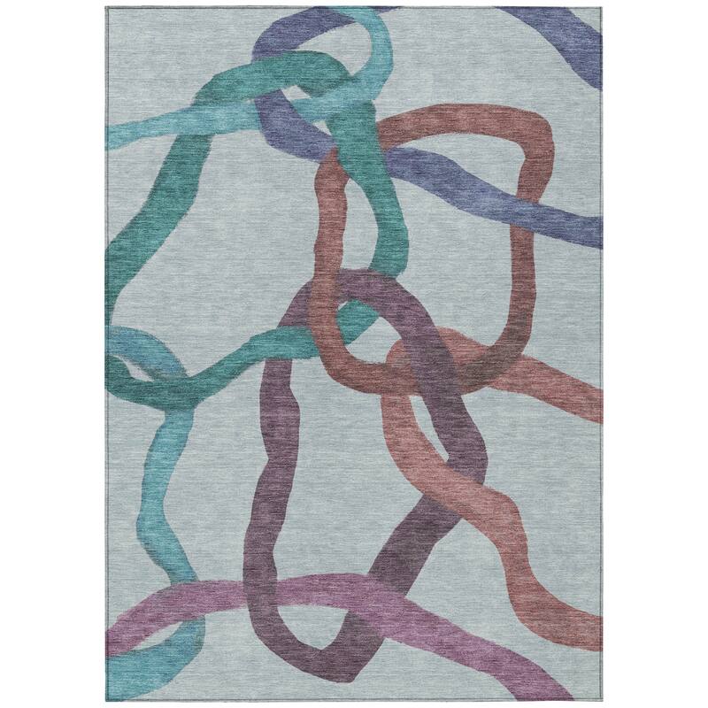 Machine Washable Indoor/ Outdoor Abstract Links Chantille Rug