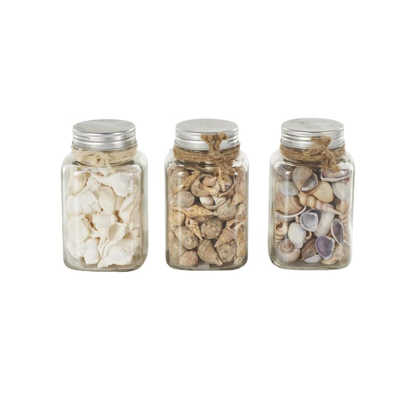 Glass Orbs & Vase Filler with Seashells and Jute Rope Accents - Set of 3 Clear - Roche River Decor - 3"W x 3"L x 6"H