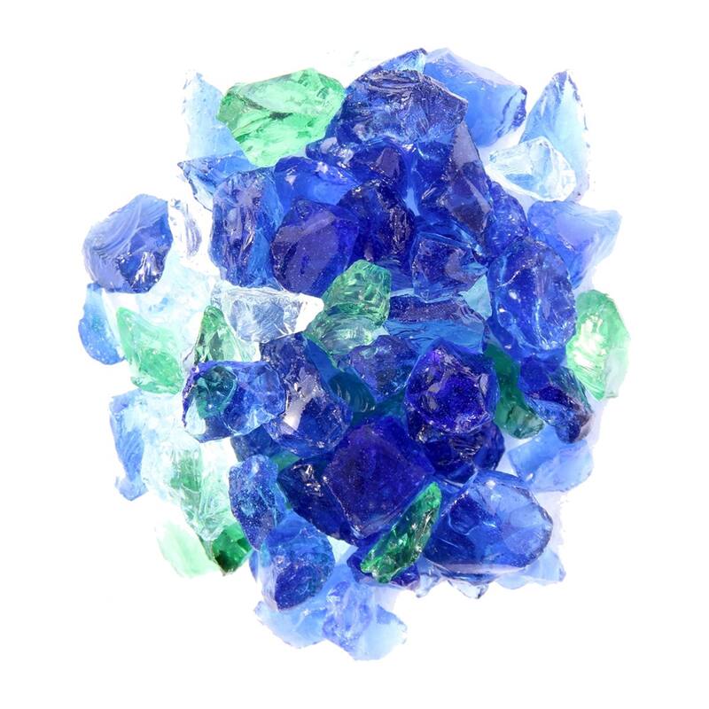 Blue And Green Round Reflective Fire Pit Glass