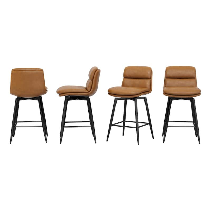 Upholstered Faux Leather Bar Stools with Back and Metal Legs Set of 2/3/4, 26" H Seat Height, 360° Swivel Bar Stools Brown