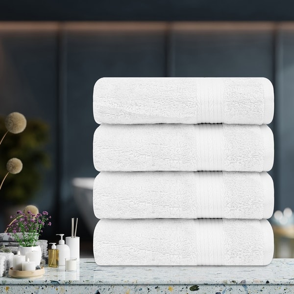 Hand Towels for Bathroom Cotton 600 GSM 18X28 Inch by Ample Decor - 4 Pcs - White