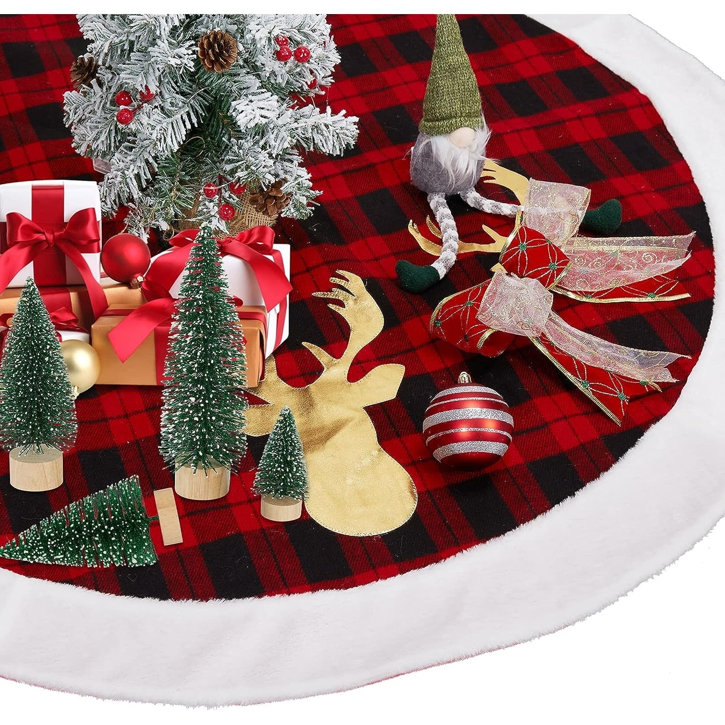 Red black white plaid tree skirt on sale