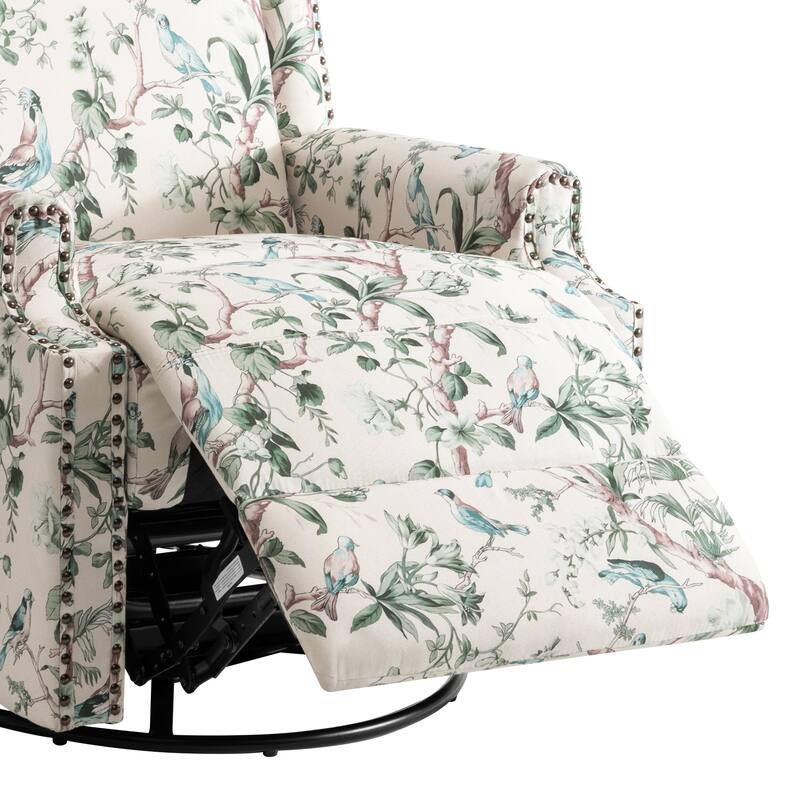 29'' W Pattern Floral Swivel Manual Push Back Recliner Glider Chair