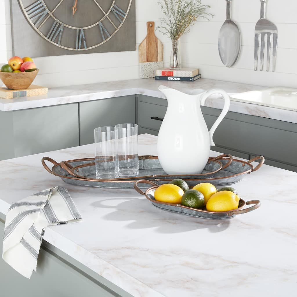 Gray Metal Galvanized Living Room Decor Tray (Set of 3) - S/3 14", 22", 28"W