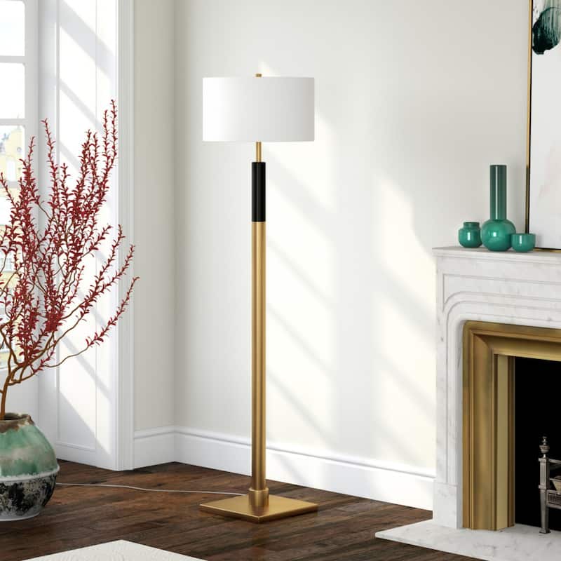 Modern Black Floor Lamp with White Drum Shade 62" Metal Pole Lamp for Living Room or Bedroom - 62.32" H x 16" W x 16" D