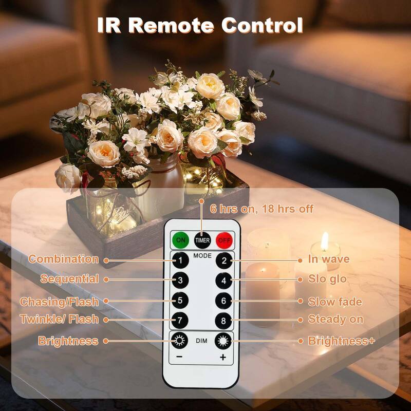 3 Pack Mason Jar Centerpiece with LED Lights & Wooden Tray, Farmhouse Floral Centerpieces for Dining Table, Coffee Table