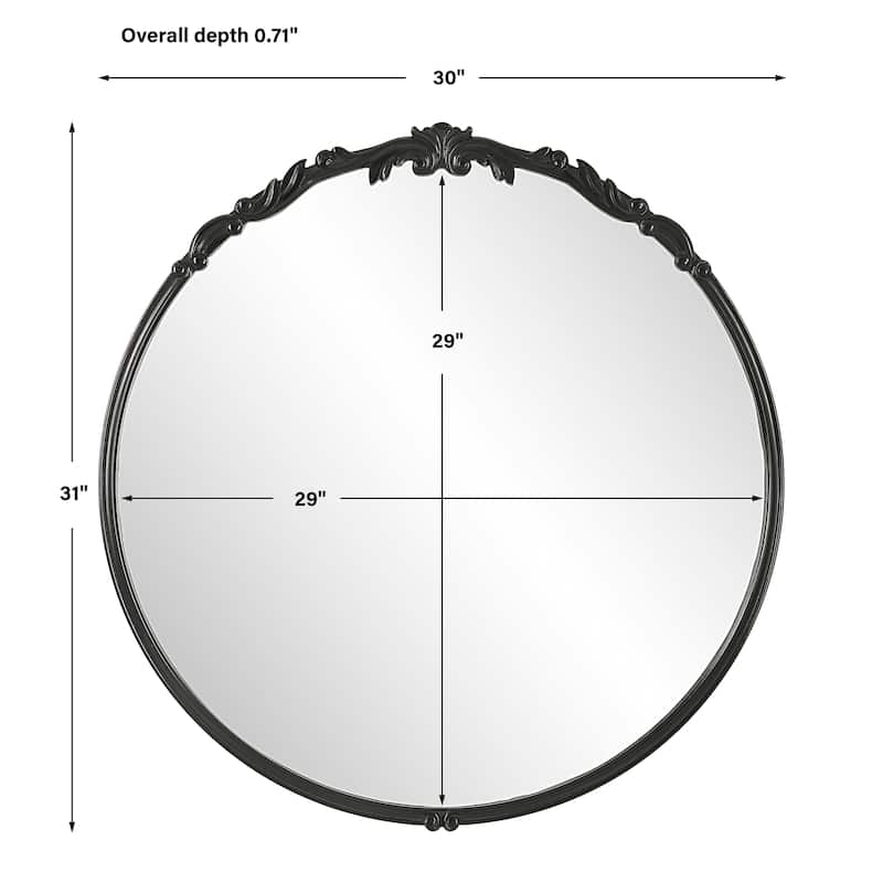 Satin Black Round Mirror - 30"W x 31"H x 0.71"D