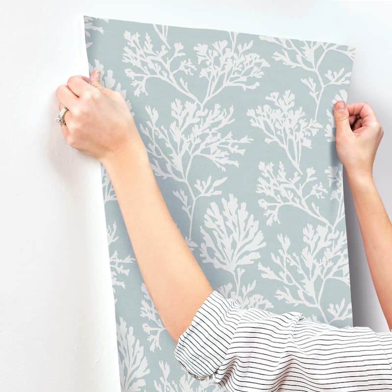 A-Street Prints Tortuga Sky Blue Coral Weave Wallpaper