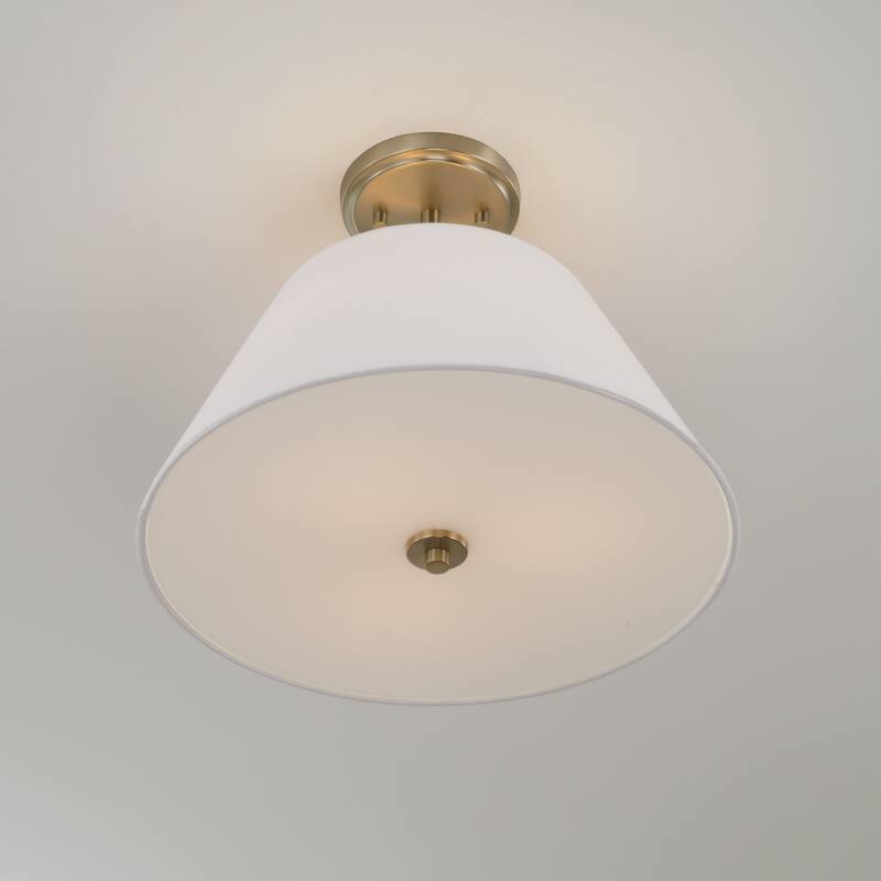 15"W x 13.25"H 3-Light Dual Mount Pendant in Matte Brass with White Fabric Shade and Glass Diffuser - 15"W x 13.25"H