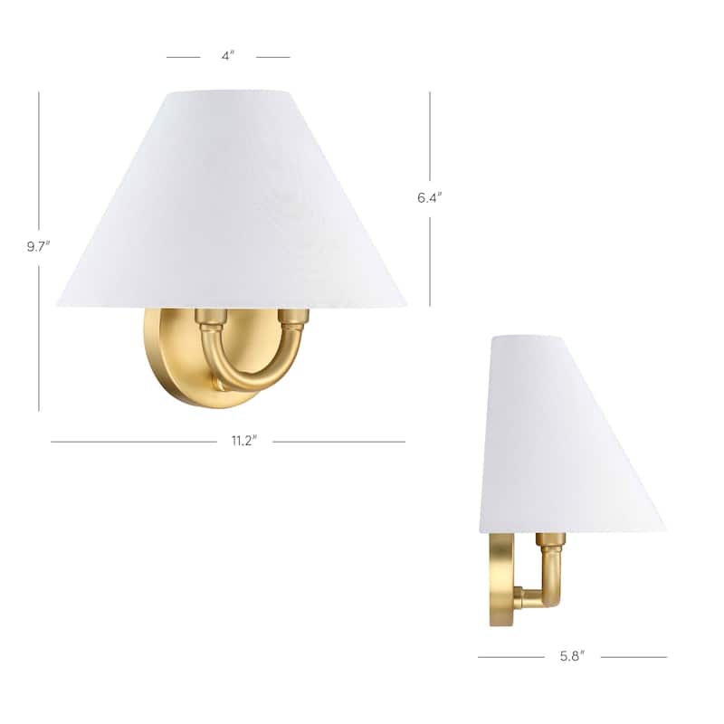 Shoal Modern Wall Light Fixture with Linen or Rattan Shade and Vintaged Brass Metal Base