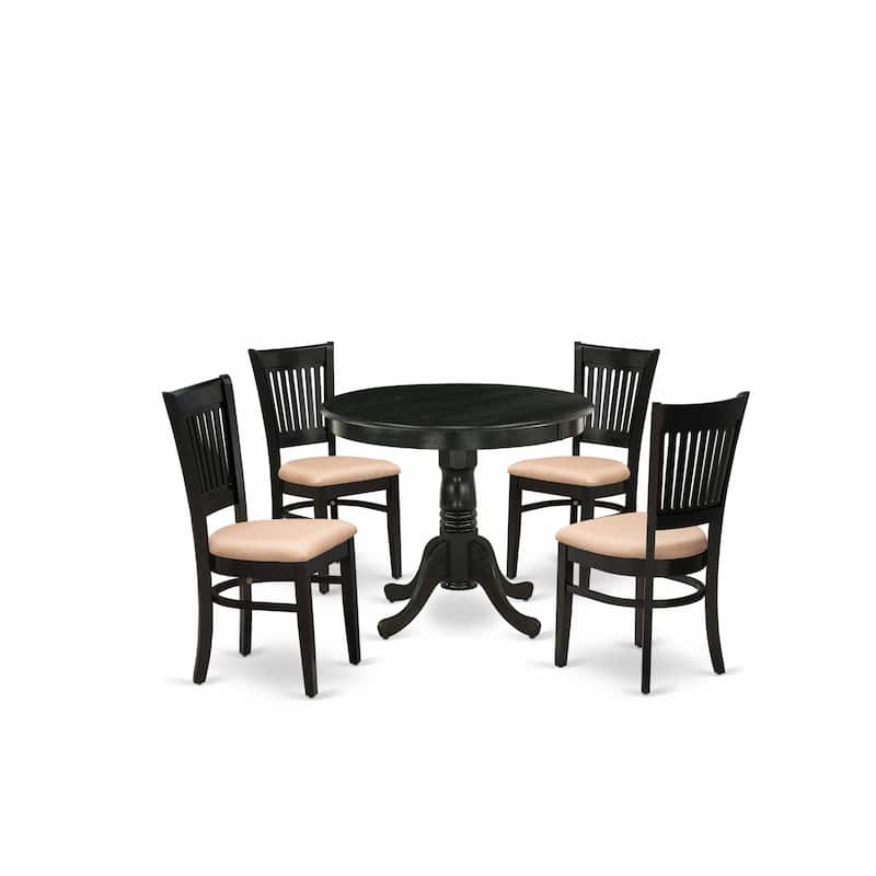 East West Furniture 5 PC Dining Room Table Set Includes a Round Kitchen Table and 4 Dining Chairs (SEAT TYPE & FINISH OPTION)