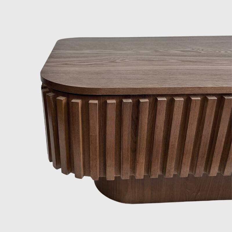 Fluted 38.6" Lift-top Coffee Table, Solid Wood Modern Accent Table with Storage and Adjustable Height