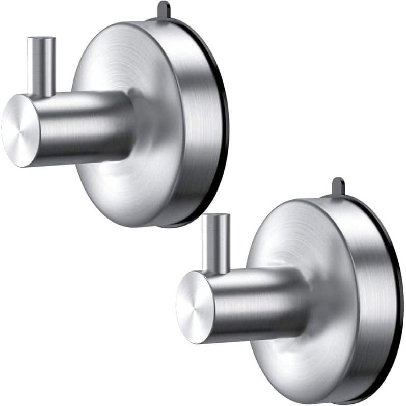 Bathroom Suction Cup Hooks Set of 2 Brushed Nickel Stainless Steel Shower Hooks 15 lbs