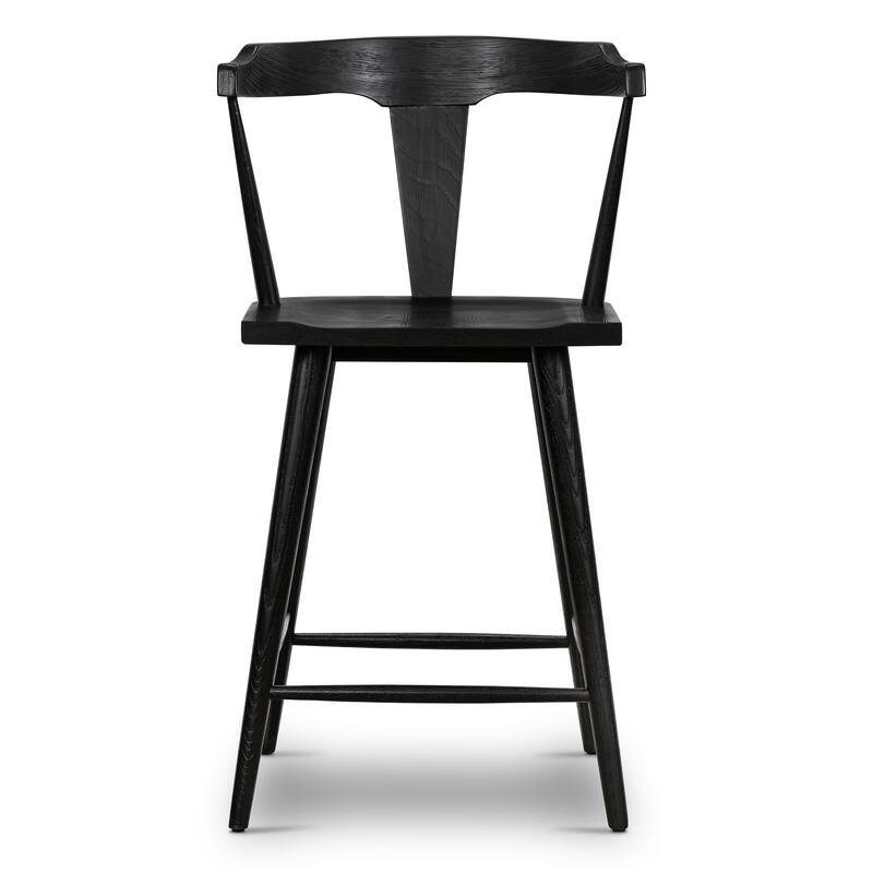 Poly & Bark Enzo 23.5" Seat Height Counter Stool - Solid Oak Wood - Single - Black - Counter Height