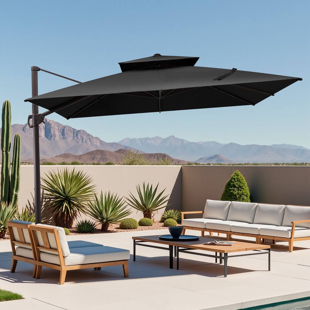 11 x 11 FT Outdoor Square Patio Cantilever Offset Umbrella with Crank and 360 Degrees Rotation