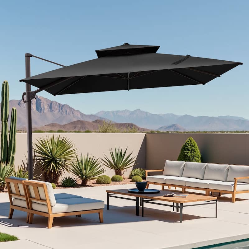 11 x 11 FT Outdoor Square Patio Cantilever Umbrella with Crank and 360 Degrees Rotation