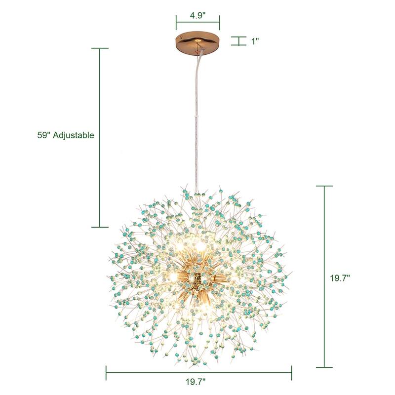 9-Light Modern Linear Starburst Firework Chandelier Green Dandelion Sputnik Island Pendant