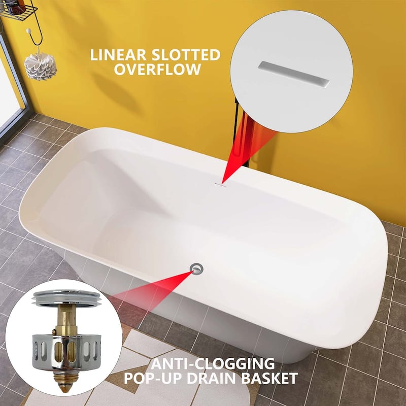 67 in. x 30.7 in. Acrylic Freestanding Flatbottom Soaking Bathtub in Gloss White