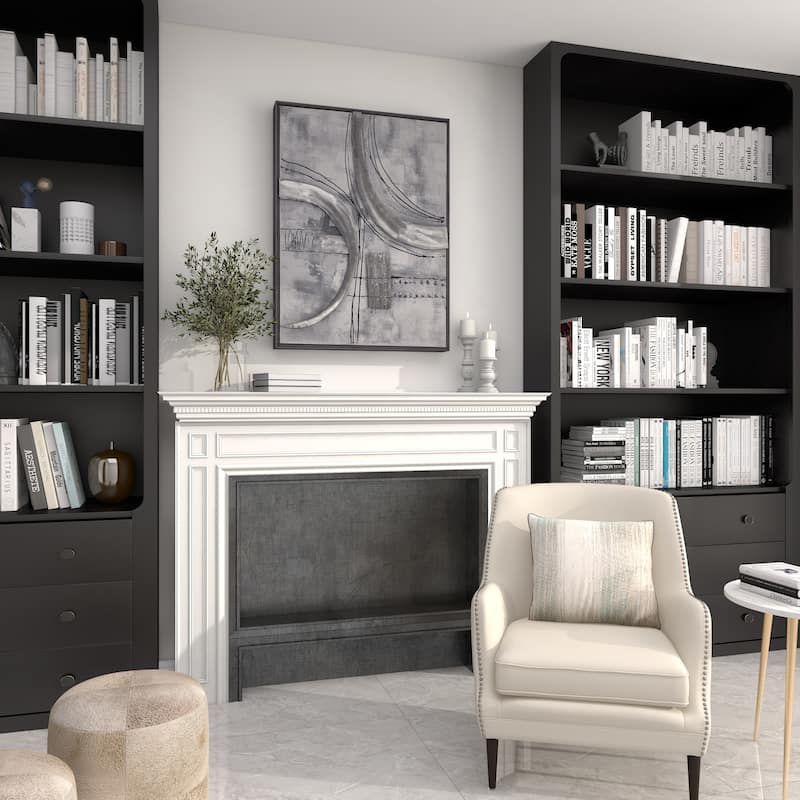 Gray Canvas Abstract Framed Wall Art with Black Frame