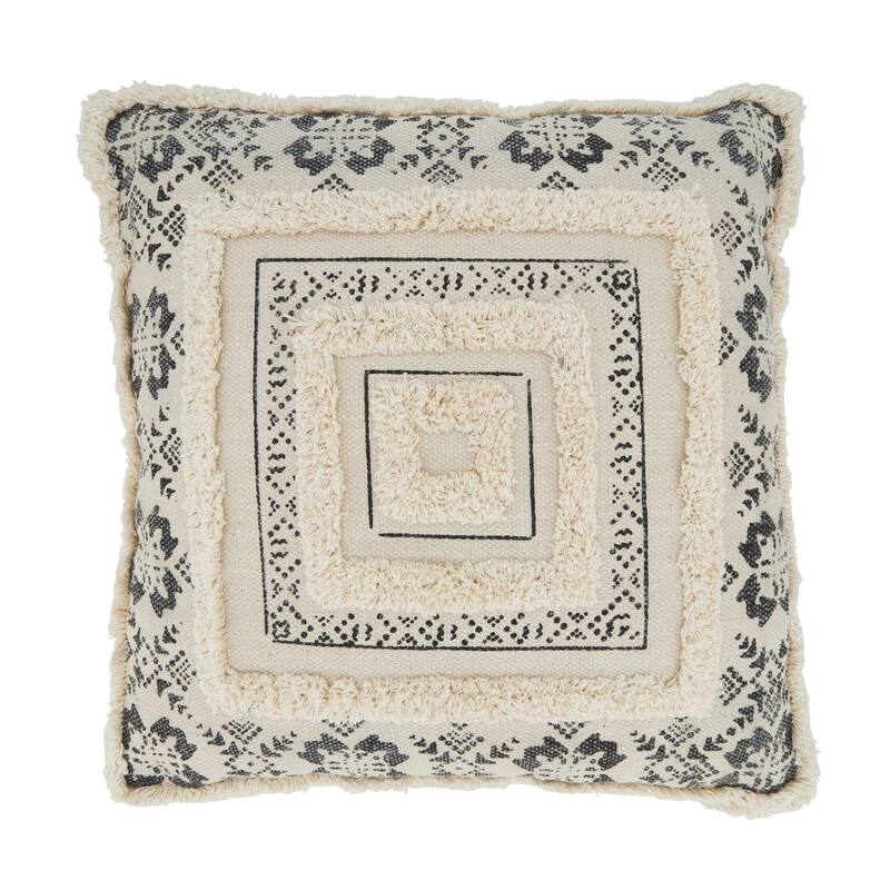 Cotton Throw Pillow With Tufted Design - Polyester