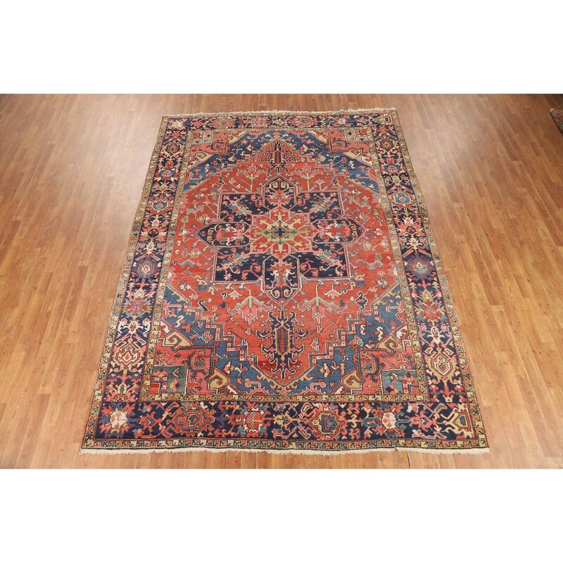 Vegetable Dye Heriz Serapi Persian Antique Rug Handmade Wool Carpet - 7'8" x 10'7"