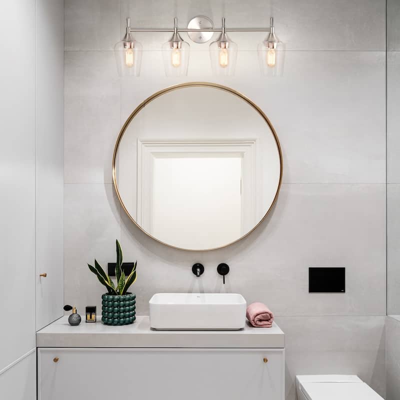 Brushed Nickel 4-Light Modern Vanity Light with Clear Glass Shades - Brushed Nickel