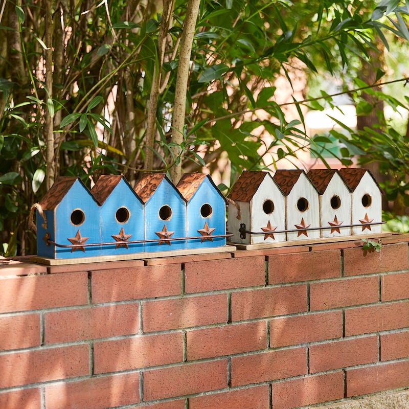 Glitzhome 17''L Large Retro Distressed Solid Wood Birdhouse with 4 holes - 17"L