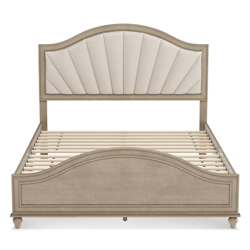 Modern Wooden Upholstered Platform Bed Frame Queen/King Size with Headboard
