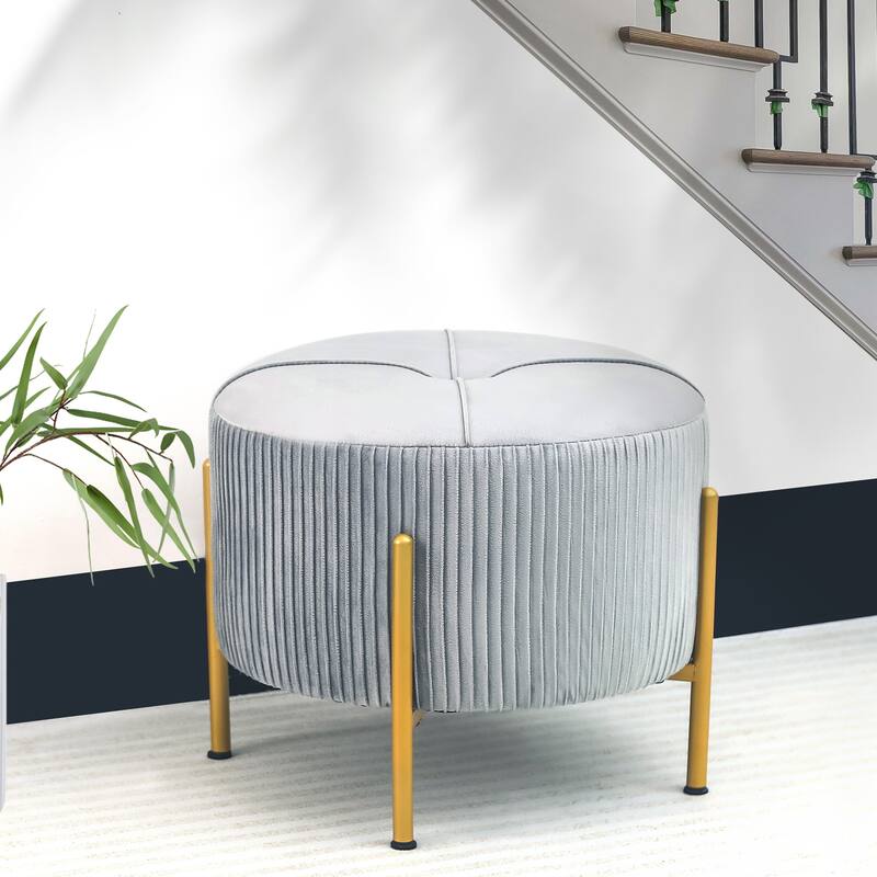 Adeco Round Ottoman 16.5" Foot Rest Stool with Metal Legs