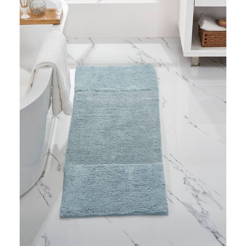 Better Trends Granada Collection 100% Cotton Tufted Bath Mats with Non-Slip Spray Latex Backing, Machine Washable for Bathroom - 20" x 60" Runner - Blue