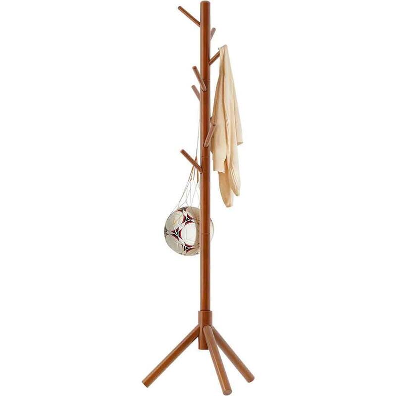 Wood Coat Rack Freestanding, Coat Tree with 8 Hooks, 3 Height Options, Suitable for Kids and