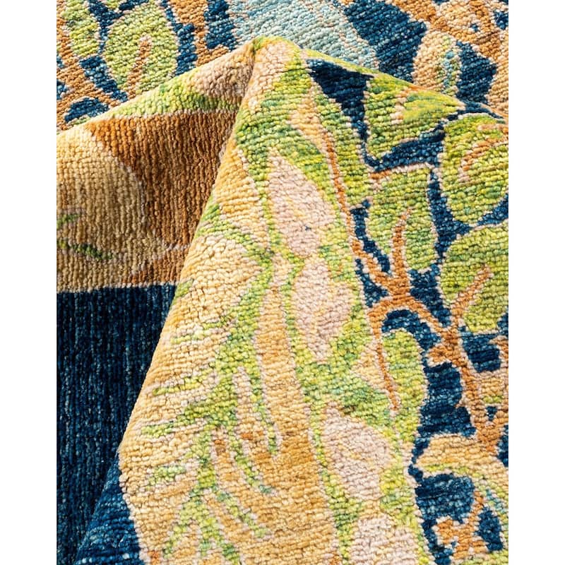 Overton Handknotted Wool Vintage Inspired Contemporary Arts & Crafts Blue Area Rug - 19' 6" x 11' 6"