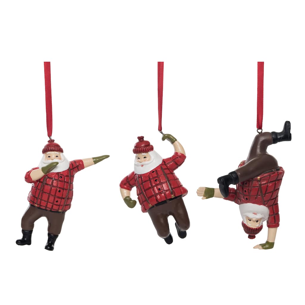 Transpac Resin Lumberjack Santa Ornament Set of 3 Christmas Home Decorations