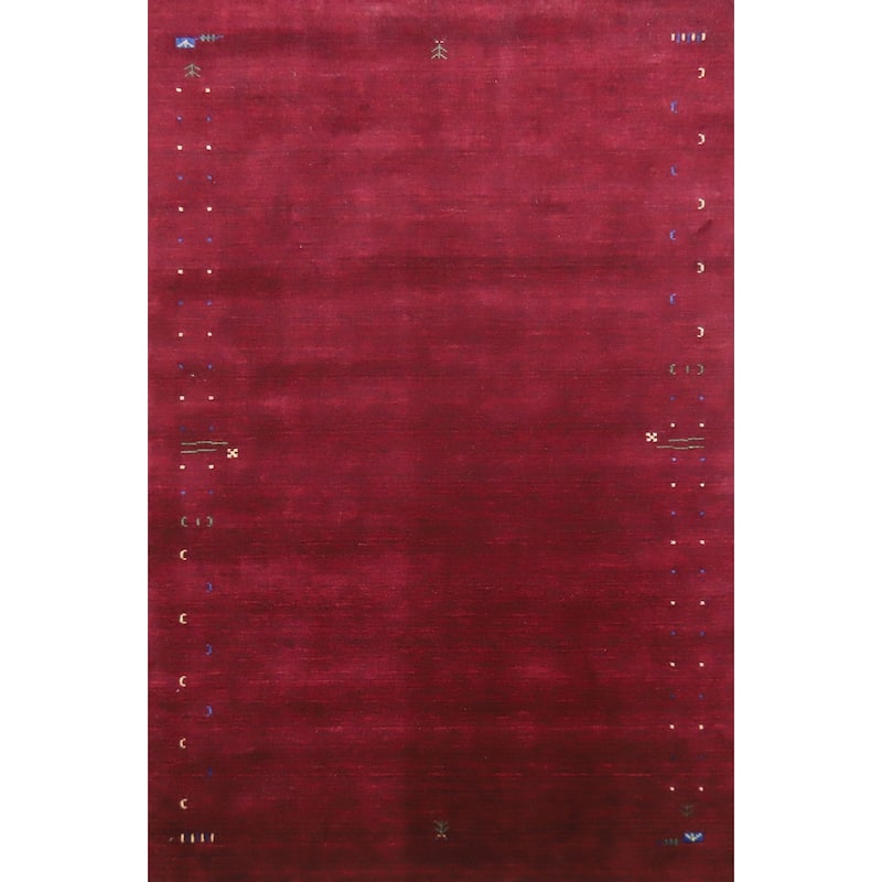 Red Wine Gabbeh Indian Area Rug Hand-Knotted Wool Carpet - 6'8" x 9'7"