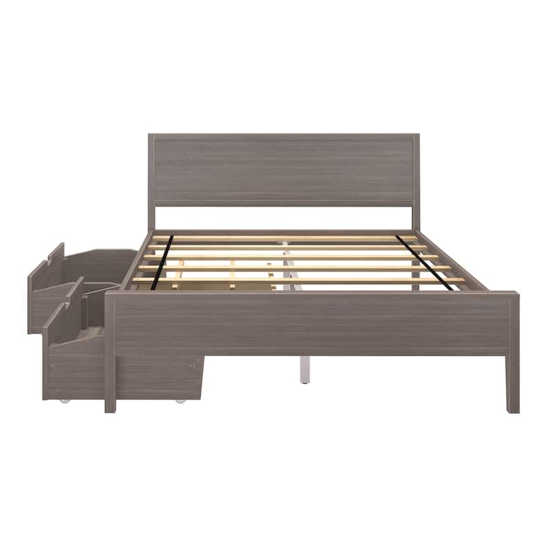 Max and Lily Queen-Size Bed with Panel Headboard and Storage Drawers