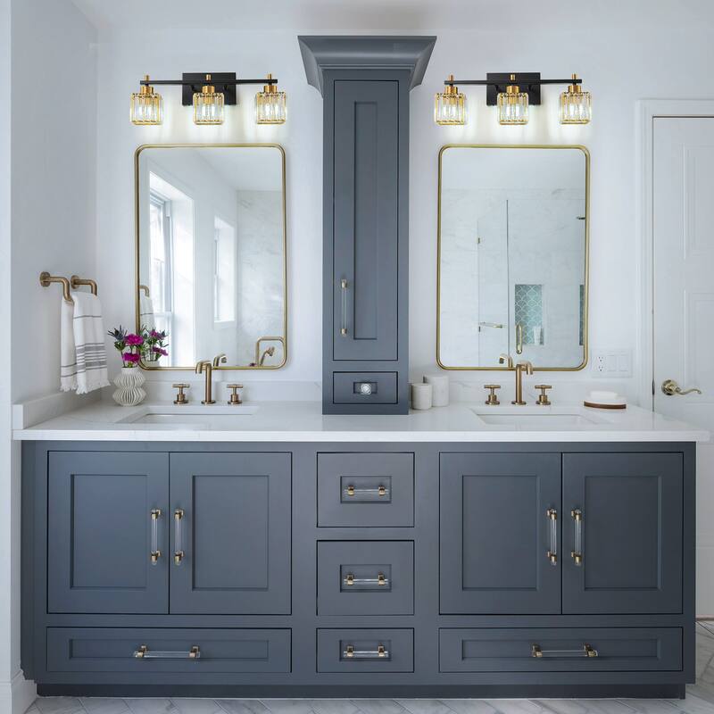 Modern Dimmable Glam Crystal Black Gold Bathroom Vanity Lights