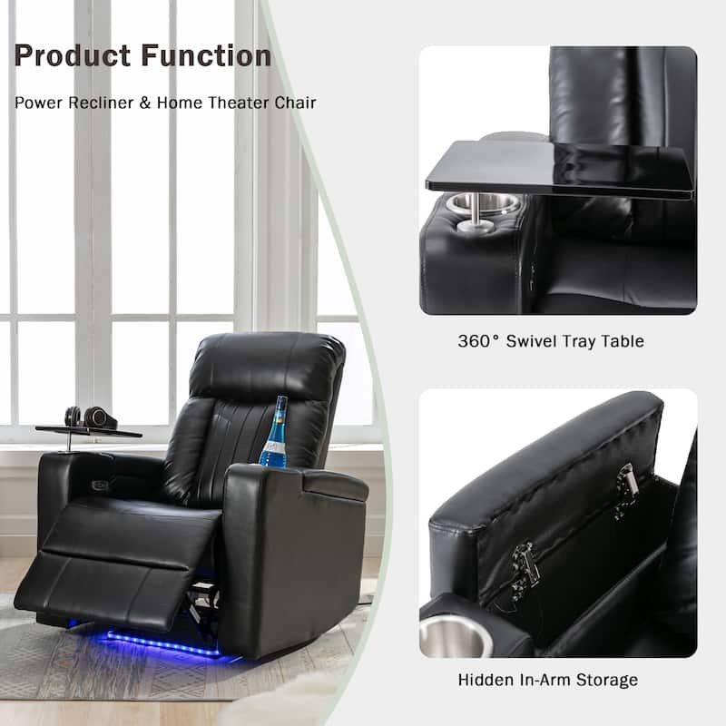 Premium Power Recliner with Storage Arms, Cupholders, Swivel Tray Table and Cell Phone Stand