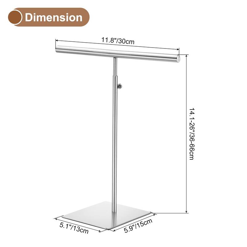 Necklace Display Stand 2 Pack Adjustable Height Jewelry Rack T Bar - Silver - Silver