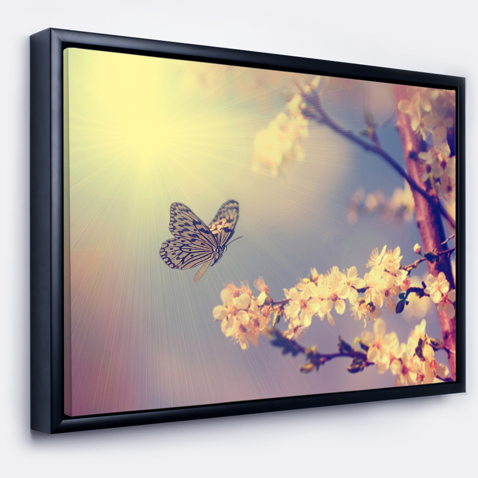 Shop Designart Vintage Butterfly And Cherry Tree Large Floral