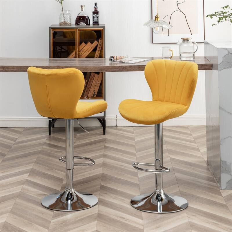 Upholstered Adjustable Swivel Barstools (Set of 2) - Yellow