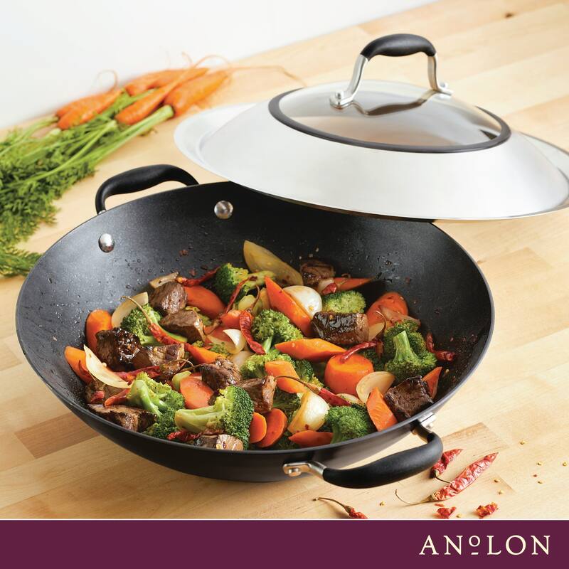 Advanced Home Nonstick Open Stock Cookware 14-Inch Covered Wok, Onyx