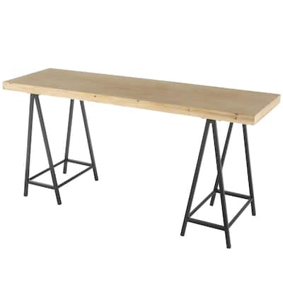 Wooden Rectangular Console Table with Black Metal Supports - Brown - Roche River Decor