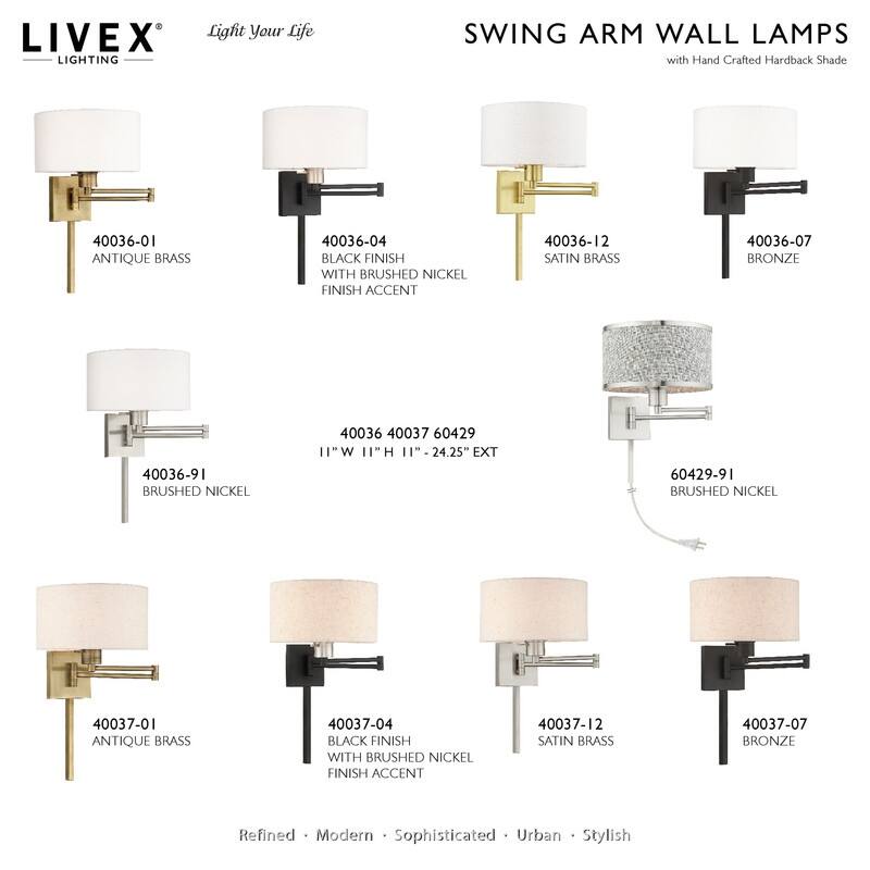 Livex Lighting 1-Light Off-White Drum Shade Swing Arm Wall Lamp, 40036