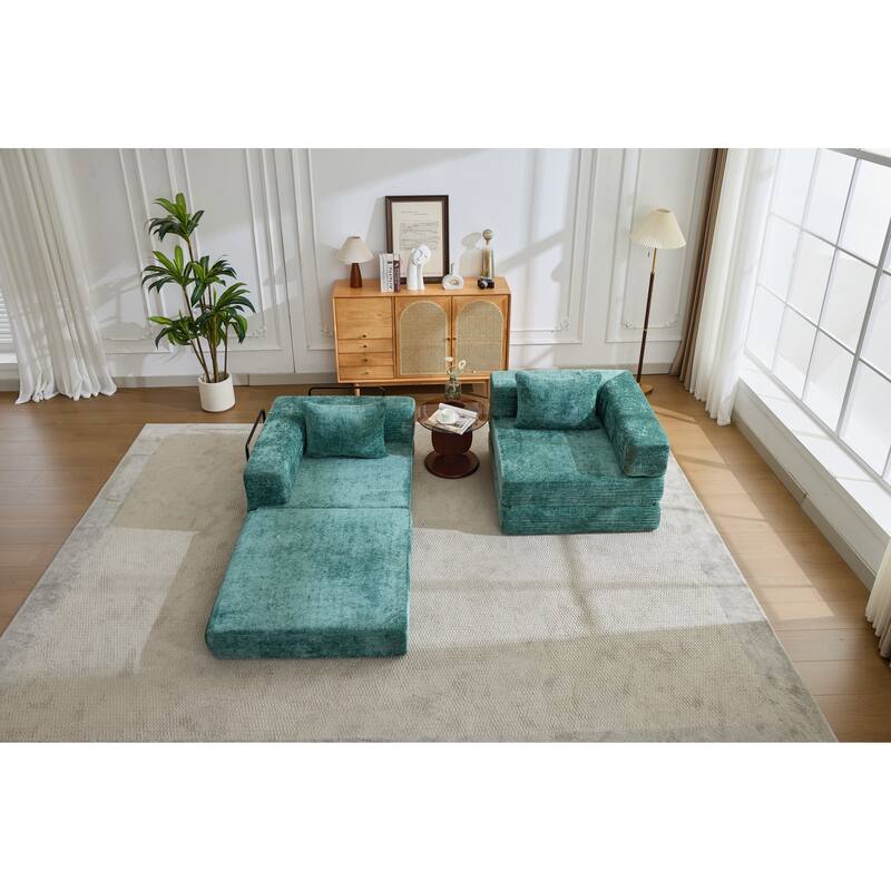 2-in-1 Foldable Sofa Bed Floor Sofa Couch with Armrests, Convertible Lounge Sofa for Living Room Bedroom
