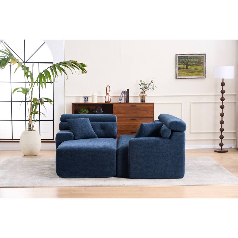Modern Chenille Convertible L-Shaped 4-Seater Modular Sectional Sofa with 2 Pillows for Apartment Living Room