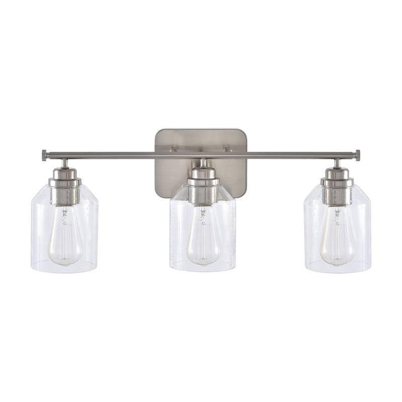Modern Brushed Nickel 3-Light Bubble Glass Dimmable Bathroom Vanity Light Fixture - 22" W x 8.75" H