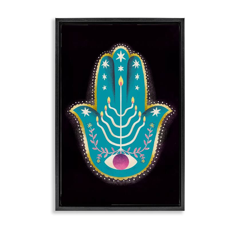 Stupell Spiritual Folk Style Hamsa Framed Floater Canvas Wall Art Design By Hannah Moren - 17 x 25 - Black