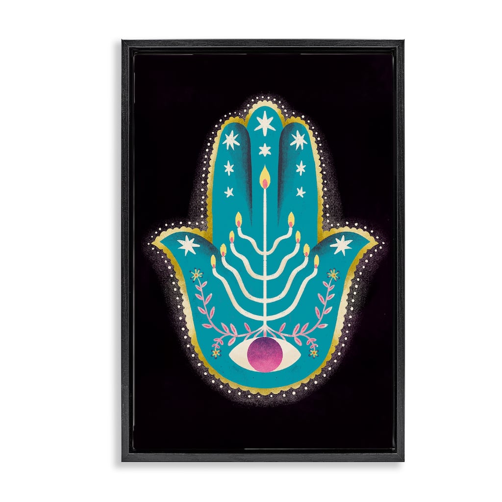 Stupell Spiritual Folk Style Hamsa Framed Floater Canvas Wall Art Design By Hannah Moren