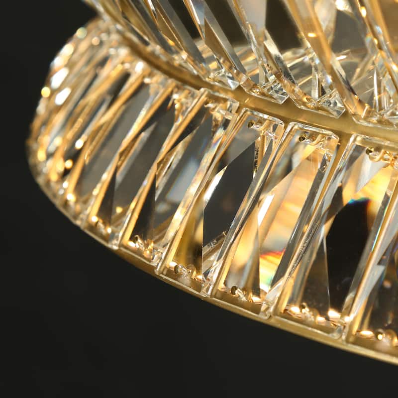 Modern Glam Dimmable 2-Tired LED Wheel Drum Crystal Chandelier Gold for Dining Room Bedroom - 23.5" D*10"-77" H